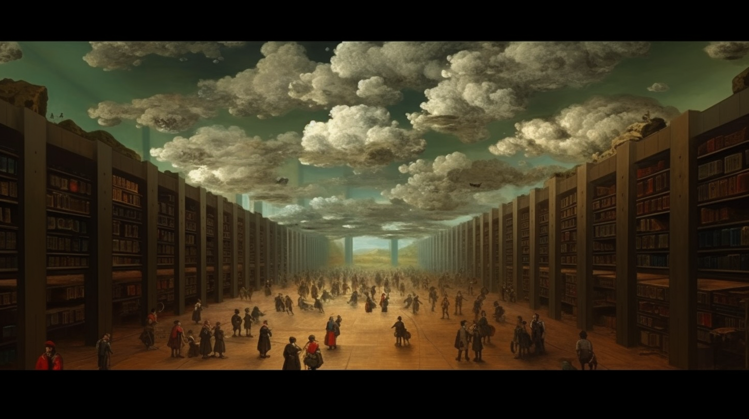 a datacenter filled with clouds in the style of Pieter Bruegel the Elder (Midjournal)