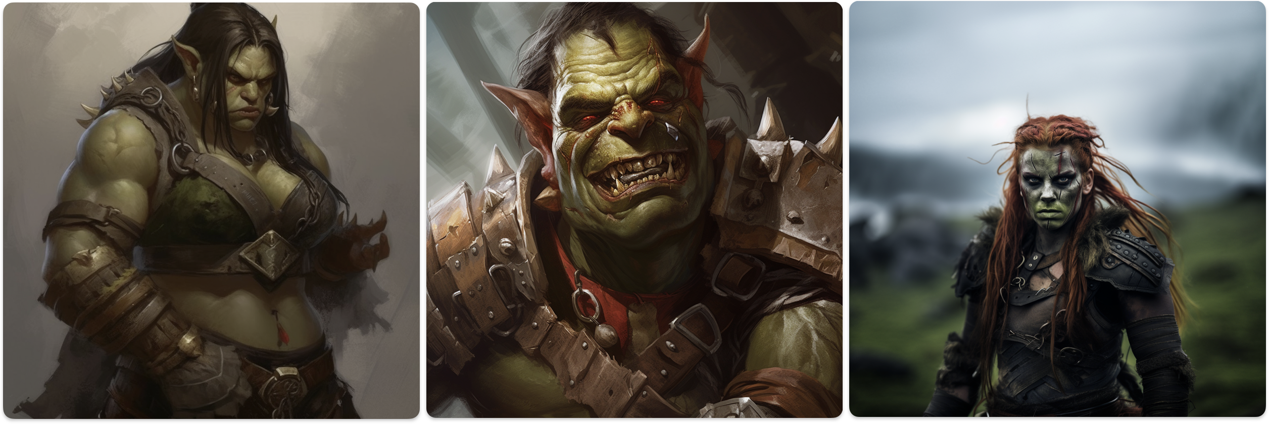 A green orc warrior with armor and spikes stands in a landscape, with a visible text element.