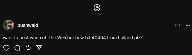 A social media post displays the text "40404 from holland plz" on a dark background.