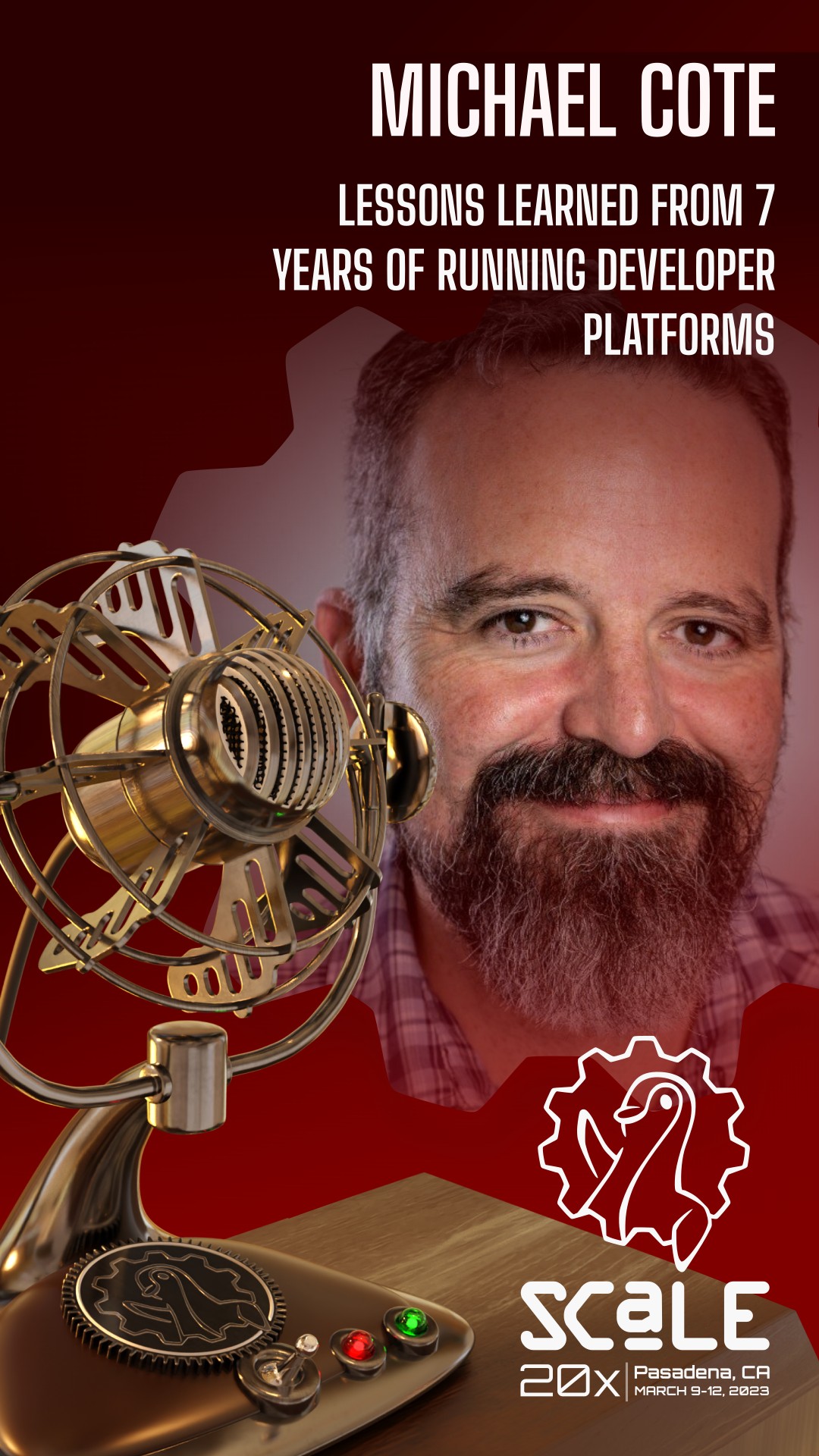 Michael, a Scale developer, is shown with a vintage microphone and the Scale logo.